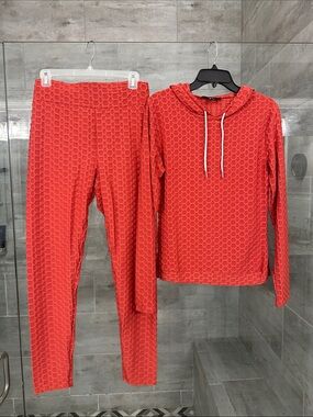 Orange  Textured Hoodie jogging Set